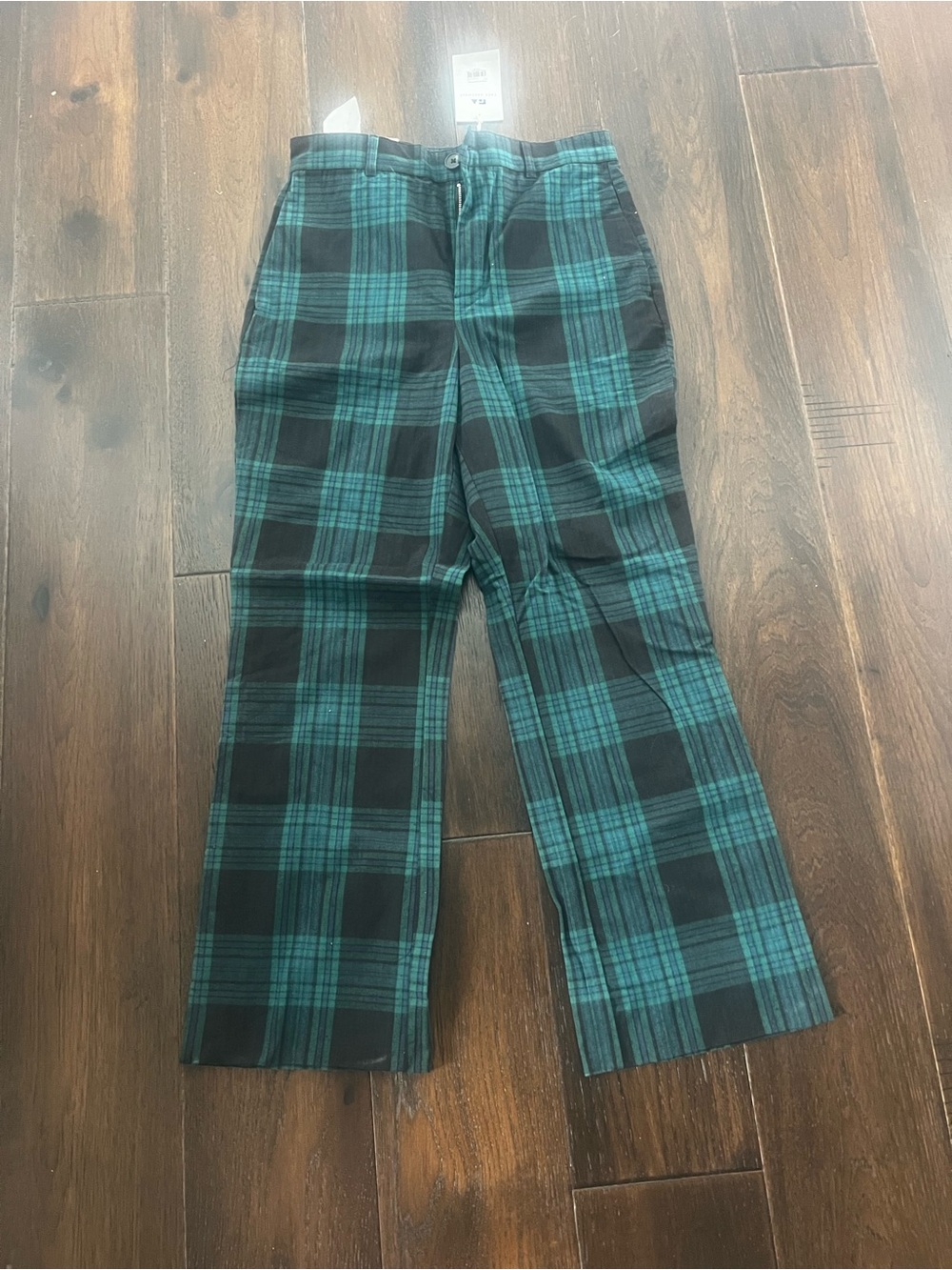 Crop kick flare trouser Teal and Black Plaid Pants